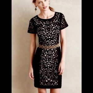 Maeve Black Nude Stretch Laser-cut Sheath Dress Size 8